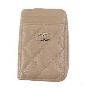 CHANEL Authentic Cream Caviar Leather Wallet